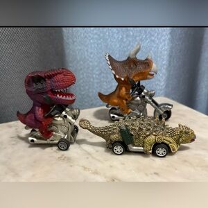 Dinosaurs Riding Motorcycles T Rex Triceratops‎ Push And Roll Toy Lot Of 3